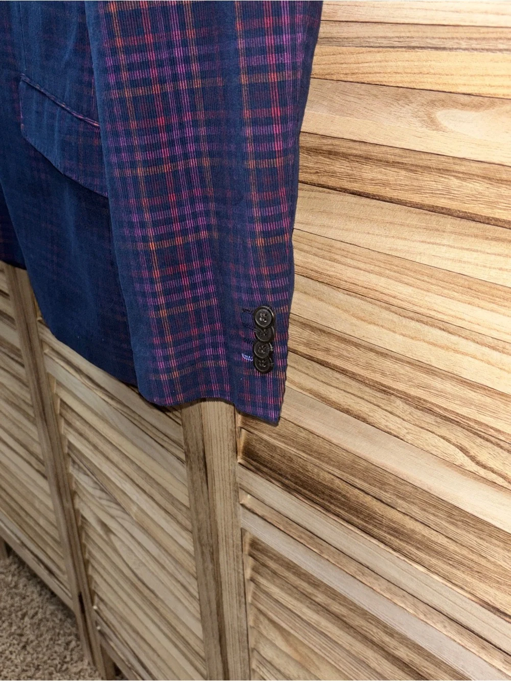Tailorbyrd Men's Multicolor Purple Plaid Corduroy Blazer – 42R